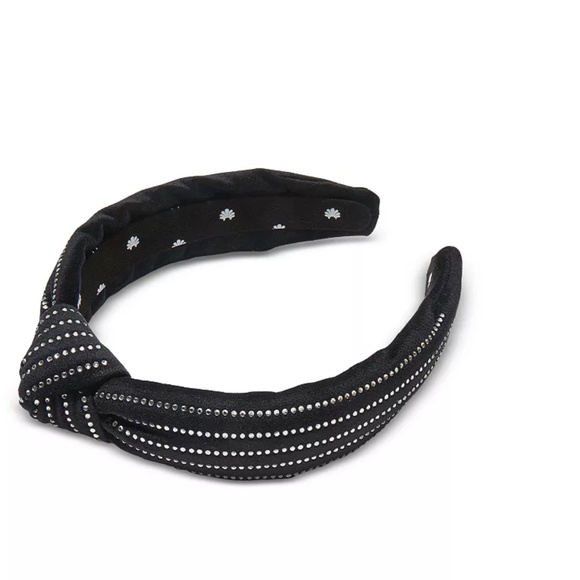 NWT $125 Lele Sadoughi Black Crystal Pinstripe Slim Knotted Headband! main image 5